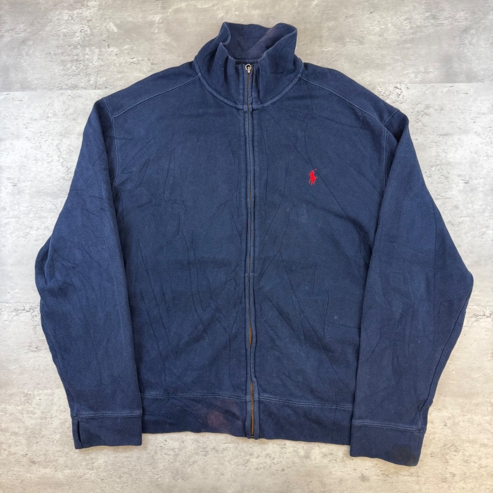 Polo Ralph Lauren Mens Navy Blue Full Zip Cotton Sweatshirt Size Large Pony Logo